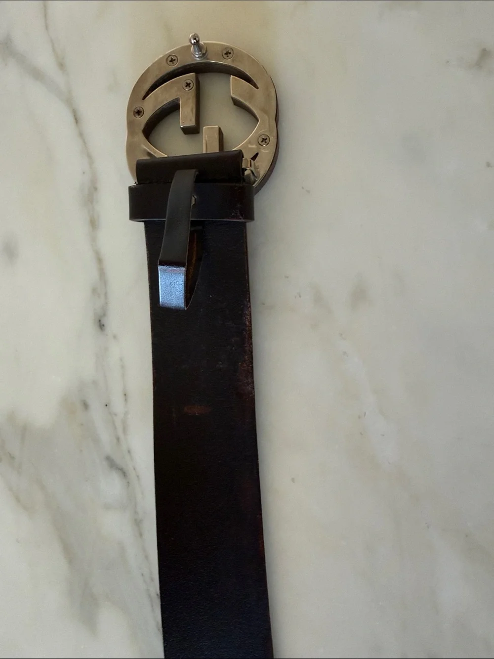 Authentic Gucci Dark Brown Logo Stamped Belt